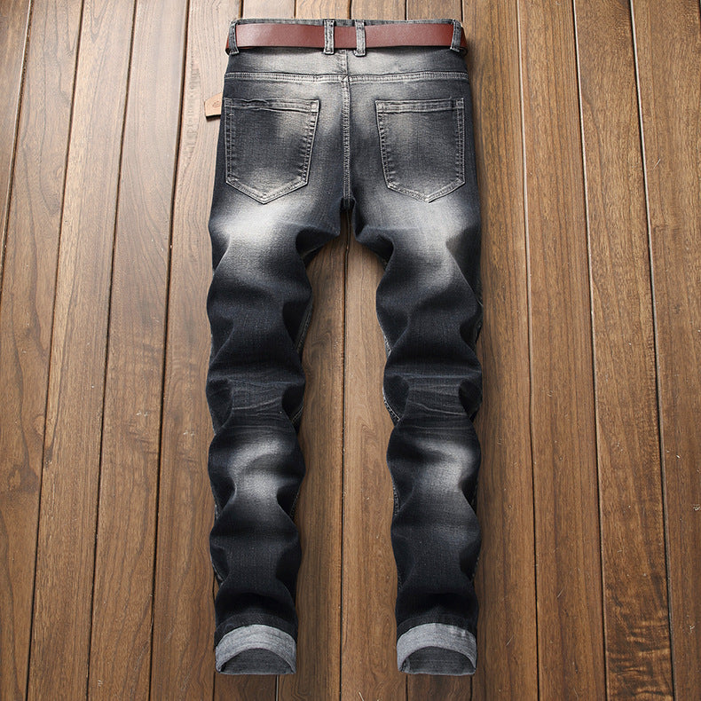 Men's Stretch Light Blue Denim Patchwork Jeans